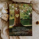 Rustic Mountain Lake Twinkle Lights Wedding Invitation<br><div class="desc">Are you ready to plan your dream wedding? Invite your guests to your special day with a stunning invitation featuring a romantic woodland & lakefront setting. A picturesque red berry tree, your carved love heart with your initials, and sparkling string twinkle lights create a breathtaking scene. Plus, your invitation template...</div>