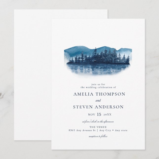 Rustic Mountain Lake Wedding Invitation (Front/Back)