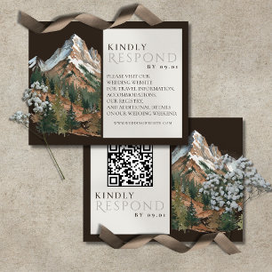 Rustic Mountain Landscape Watercolor Wedding QR RSVP Card