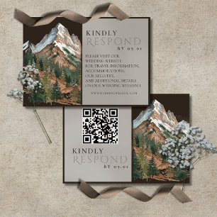 Rustic Mountain Landscape Watercolor Wedding QR RSVP Card