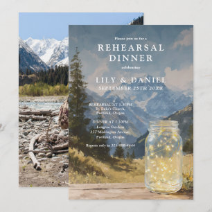 Rustic Mountain Mason Jar Photo Rehearsal Dinner Invitation