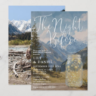 Rustic Mountain Mason Jar Photo Rehearsal Dinner Invitation