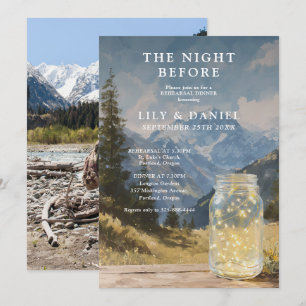 Rustic Mountain Mason Jar Photo Rehearsal Dinner Invitation