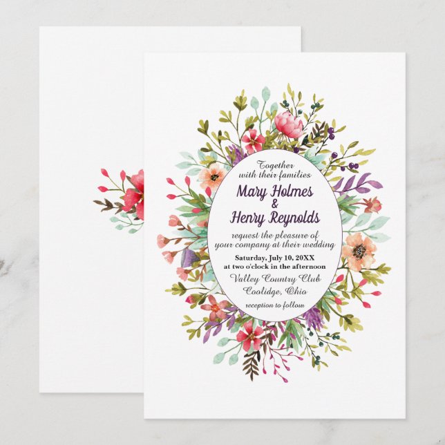 Rustic Mountain Meadow Wildflowers Wedding Invitation (Front/Back)