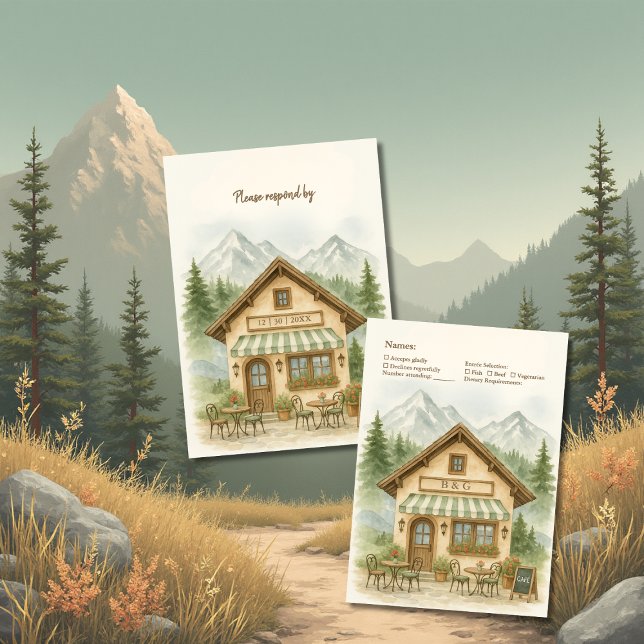 Rustic Mountain Monogram wedding Destination RSVP Card (Creator Uploaded)