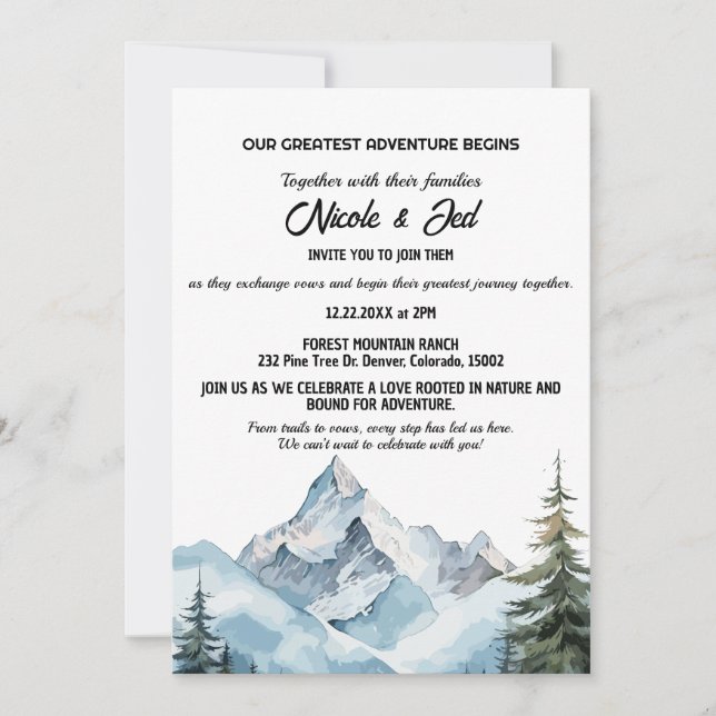 Rustic Mountain Outdoorsy Adventure Wedding  Invitation (Front)