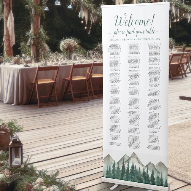 Rustic Mountain & Pine Alphabetical Seating Chart Retractable Banner (At Reception)