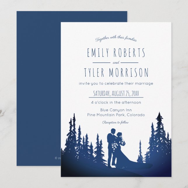 Rustic Mountain Pine Forest Wedding - Blue © Invitation (Front/Back)