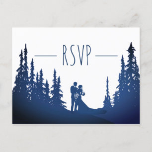 Rustic Mountain Pine Forest Wedding RSVP - Blue © Invitation Postcard
