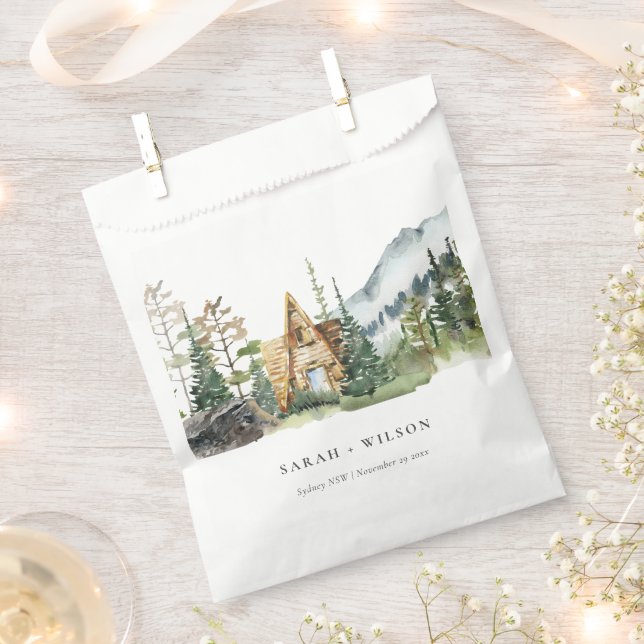 Rustic Mountain Pine Forest Wood Cabin Wedding Favour Bags (Clipped)