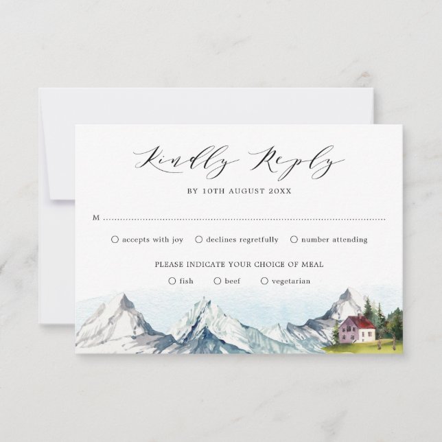 Rustic Mountain Pine Forest Woodland Wedding RSVP Card (Front)