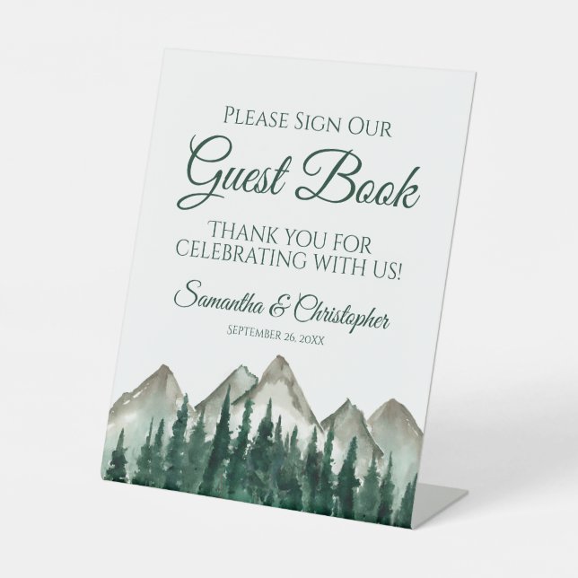 Rustic Mountain & Pine Please Sign Our Guest Book (Front)