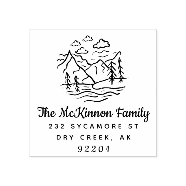 Rustic Mountain Pine Tree Family Return Address Rubber Stamp (Imprint)