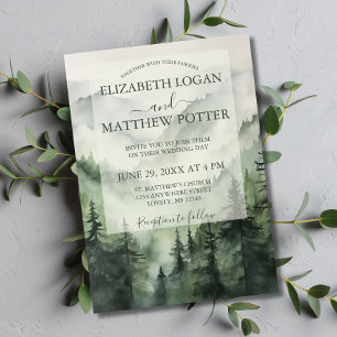 Rustic Mountain Pine Tree Forest Wedding Invitation