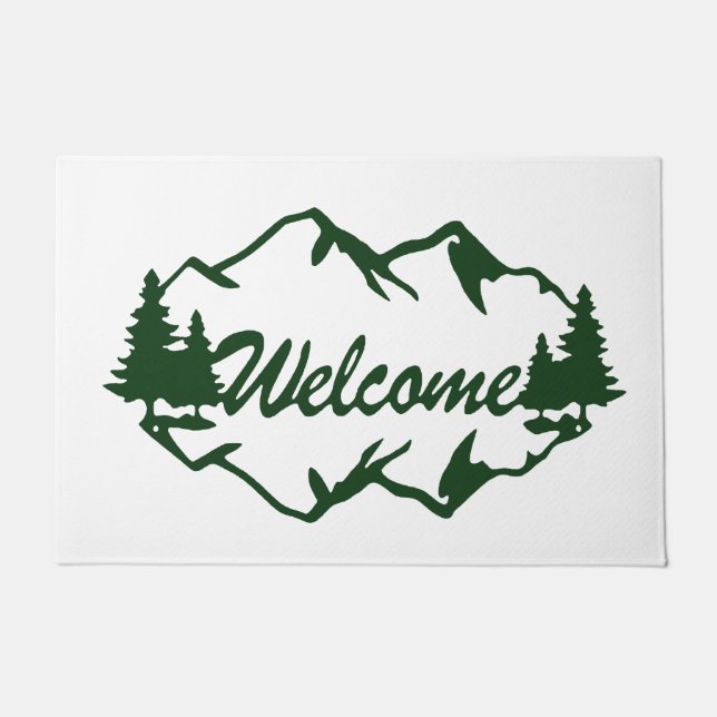 Rustic Mountain & Pine Tree Forest Welcome Doormat (Front)