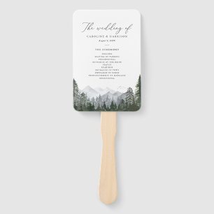 Rustic Mountain Pine Tree Wedding Program Hand Fan