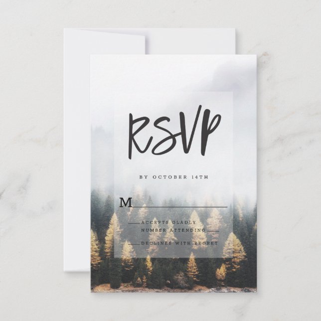 Rustic Mountain Pine Trees Fall Forest Design RSVP Card (Front)