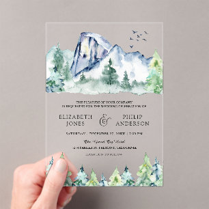 Rustic Mountain Pine Trees Forest Wedding Acrylic Invitations