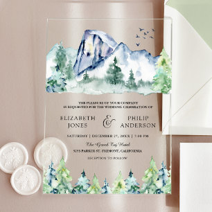 Rustic Mountain Pine Trees Forest Wedding Acrylic Invitations