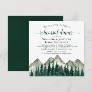 Rustic Mountain & Pine Wedding Rehearsal & Dinner Invitation