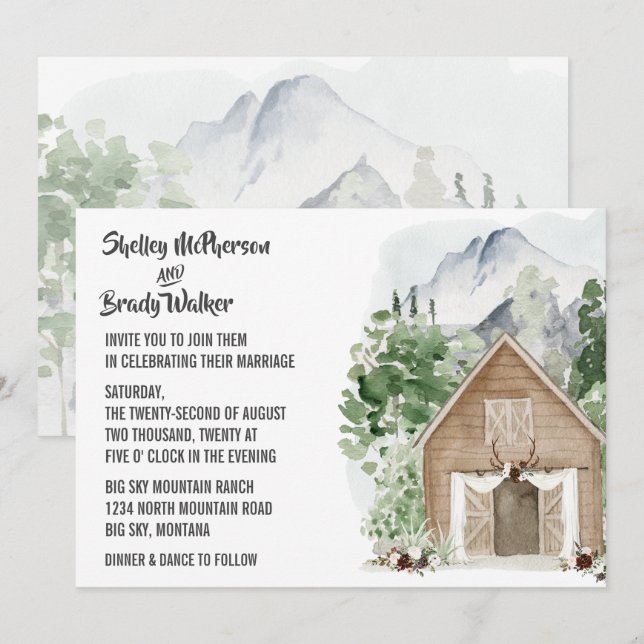 Rustic Mountain Ranch Wedding Invitation (Front/Back)