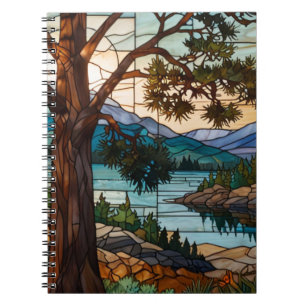 Rustic mountain range landscape stain glass  notebook