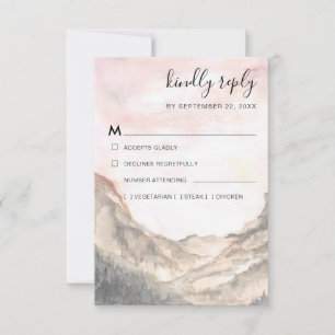 Rustic Mountain Range Watercolor Pink Meal Choice RSVP Card