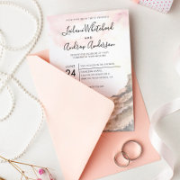 Rustic Mountain Range Watercolor Pink Sky Wedding