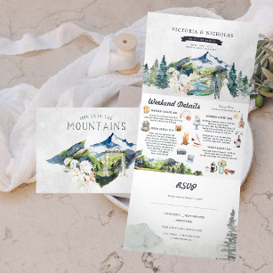 Rustic Mountain River Forest   Illustrated Wedding Tri-Fold Invitation