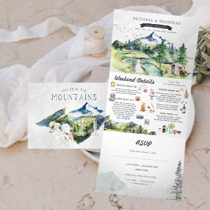 Rustic Mountain River Forest   Illustrated Wedding Tri-Fold Invitation