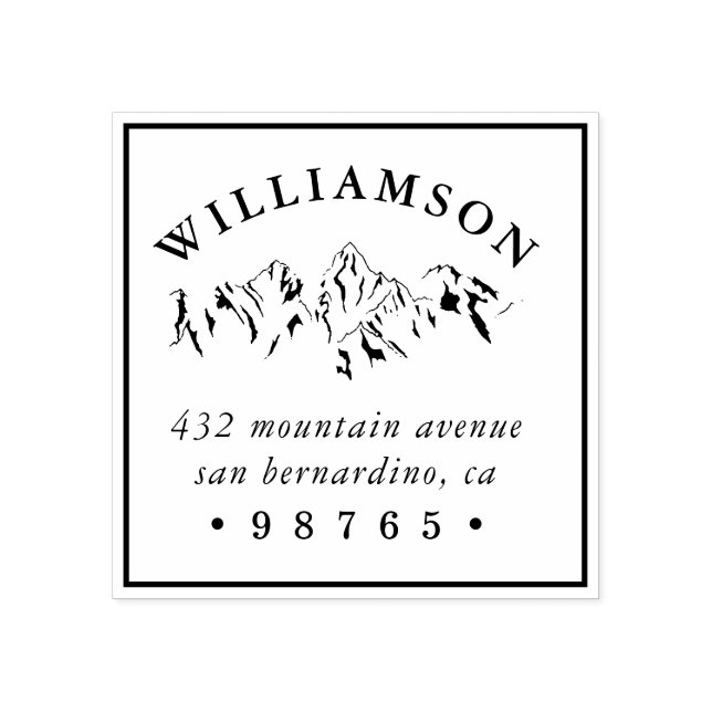 Rustic Mountain Sketch Return Address Rubber Stamp (Imprint)