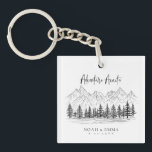 Rustic Mountain Sketch Woodland Pine Wedding Key Ring<br><div class="desc">Celebrate your rustic wedding with this mountain sketch keychain,  featuring woodland pines. A perfect blend of elegance and practicality,  it's a charming keepsake for guests,  capturing the spirit of your nature-inspired celebration. Ideal for adding a personal touch to your special day.</div>