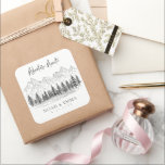 Rustic Mountain Sketch Woodland Pine Wedding Square Sticker<br><div class="desc">Add a personal touch to your rustic wedding with this square sticker,  featuring a mountain sketch and woodland pines. Perfect for sealing envelopes or decorating favours,  it captures the natural beauty of your woodland celebration,  adding charm and elegance to every detail.</div>