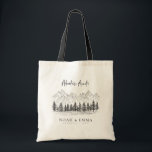 Rustic Mountain Sketch Woodland Pine Wedding Tote Bag<br><div class="desc">Carry the beauty of nature with this rustic wedding tote bag,  featuring a mountain sketch and woodland pines. Perfect for outdoor-loving couples,  it’s an elegant and practical keepsake for your guests,  capturing the charm of your woodland celebration.</div>