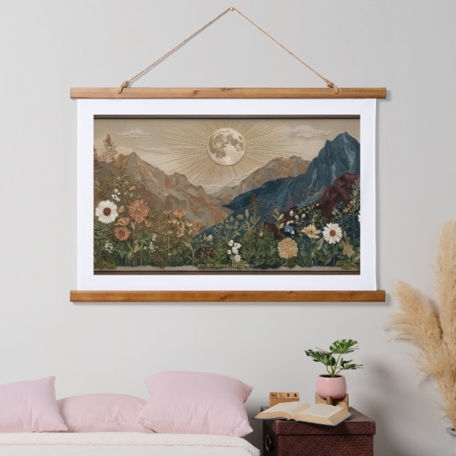 Rustic Mountain Sun Wood Topped Wall Tapestry (Bedroom)