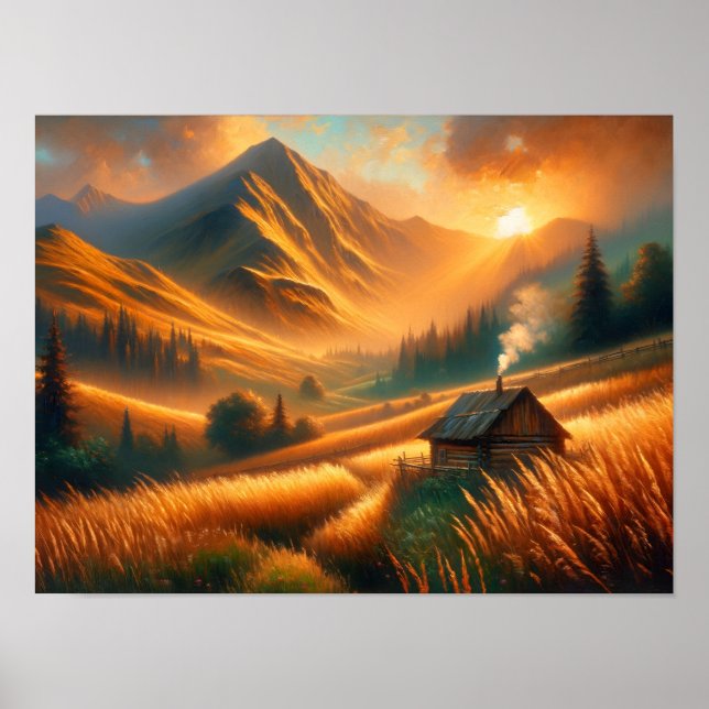 Rustic Mountain Sunrise Poster (Front)