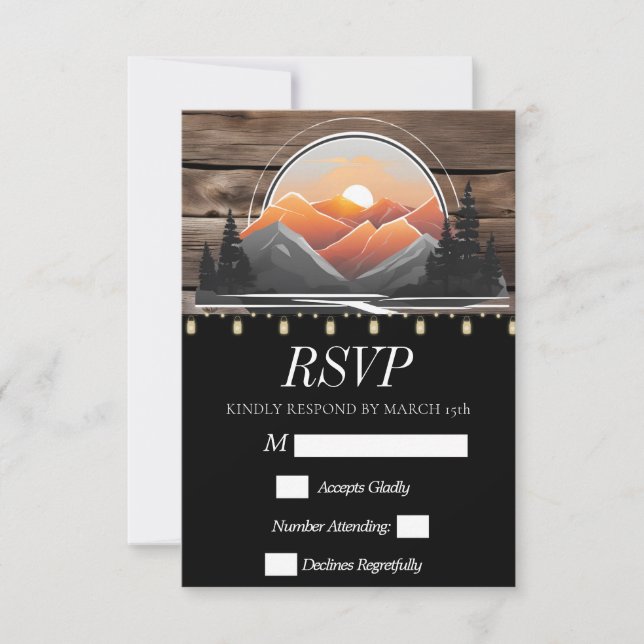 Rustic Mountain Valley Forest Sunset Nature  RSVP Card (Front)