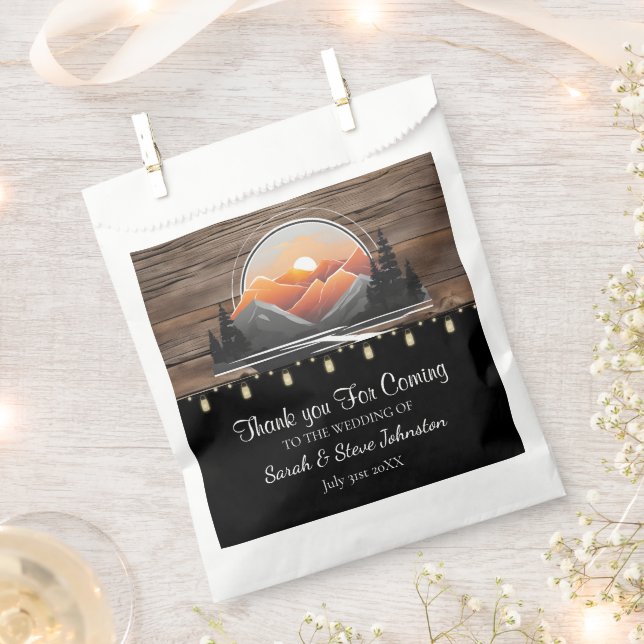 Rustic Mountain Valley Forest Sunset Wedding Favou Favour Bags (Clipped)