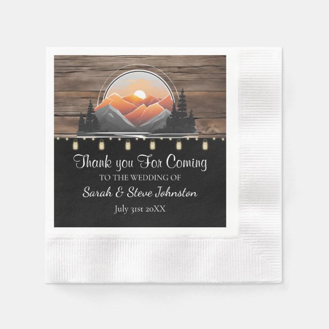 Rustic Mountain Valley Forest Sunset Wedding  Napkin (Front)