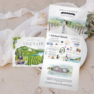 Rustic Mountain Vineyard   Wedding Tri-Fold Invitation