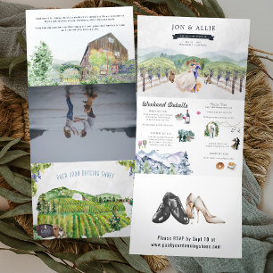 Rustic Mountain Vineyard   Wedding Tri-Fold Invitation