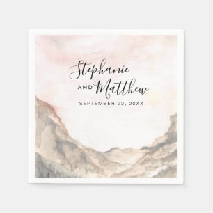 Rustic Mountain Watercolor Pink Wedding Napkin