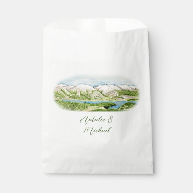 Rustic Mountain Watercolor Wedding gift bag (Front)