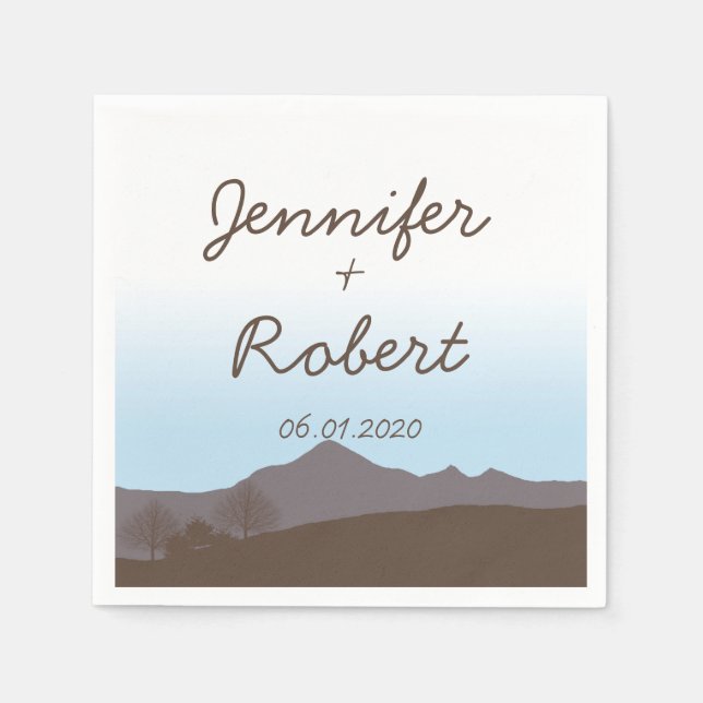 Rustic Mountain Watercolor Wedding Napkin (Front)