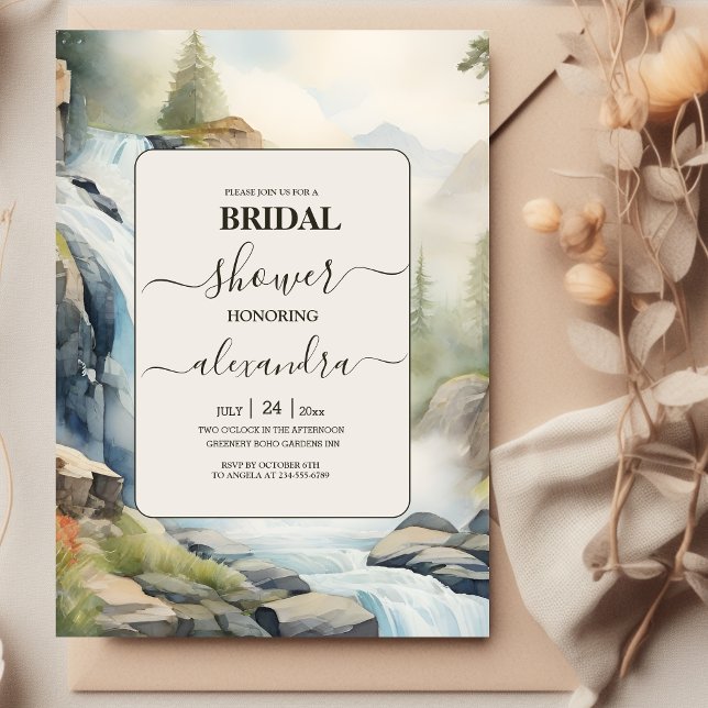 Rustic Mountain Waterfall Boho Bridal Shower Invitation (Creator Uploaded)