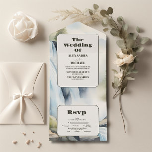 Rustic Mountain Waterfall Boho Wedding All In One Invitation