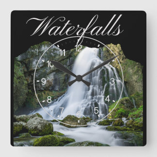 Rustic Mountain Waterfalls Square Wall Clock