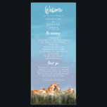 Rustic Mountain Wedding Ceremony Program Programme<br><div class="desc">Rustic wedding program featuring illustration of red mountains with pine tree forest. All the wedding ceremony information and the wedding party's name listed on this program. Perfect for a fall or winter wedding.</div>