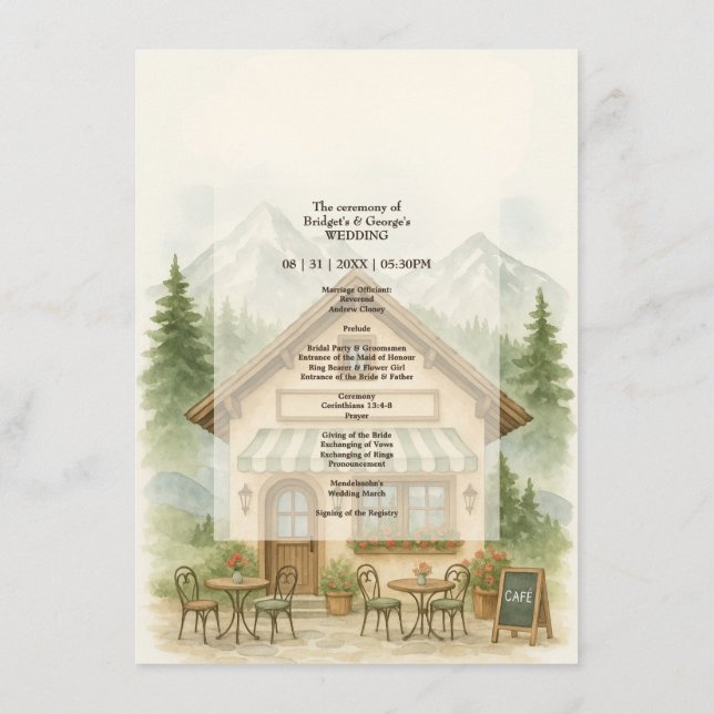 Rustic Mountain wedding destination program Menu (Back)