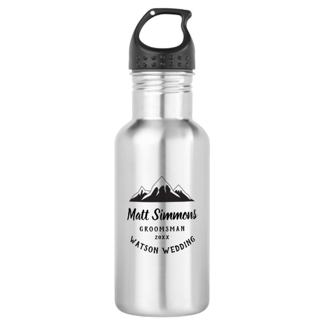 Rustic Mountain Wedding Groomsman Gift Modern Cool 532 Ml Water Bottle (Front)